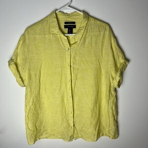 Tahari 100% Linen Yellow‎ Button Up Shirt Large
